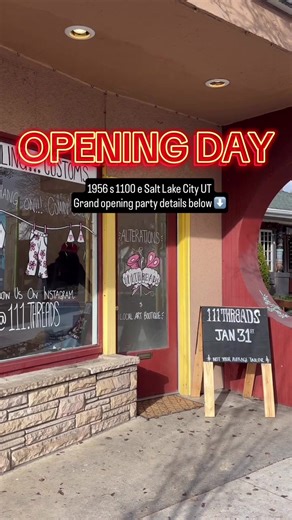 SLC The day you’ve been waiting for 👇📅 ⛓️GRAND OPENING Saturday January 31st ⛓️Opening Party | 4–6 PM ⛓️Ribbon cutting at 4pm Come hang celebrate the opening of 111threads – live music – browse local art – shop 111 customs – absolutely stacked $5 & $10 bins – sign up for alteration appointments – get on the list for upcoming events workshops #alterations #boutique #saltlakecity #grandopening #slc