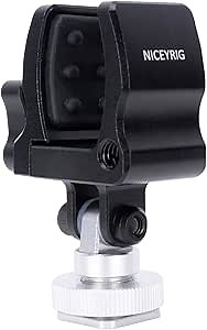 NICEYRIG Shock-proof Shotgun Microphone Holder with 18.5-35 mm Adjustable Clamp, Microphone LED Flashlight Aluminum Holder for Camera, Cage Rig, Tripod - 549