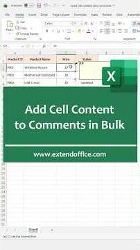 Batch insert cell values into comments in Excel #excel #kutools