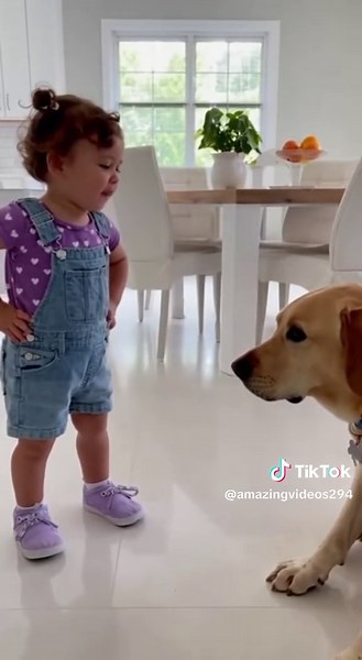 Toddler Scolds Dog for Stealing Snacks