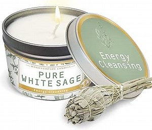 Magnificent 101 Long Lasting Pure Sage Scented Candle - 6 oz - 35 Hour Burn - Natural Soy Wax Smudge for House Energy Cleansing, Positive Vibes & Manifestation
