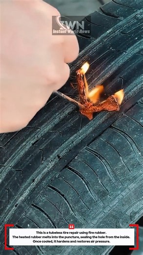 Tubeless Tire Repair Using Fire Rubber! #innovation