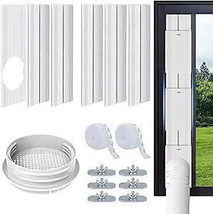 Portable Air Conditioner Window&Sliding Door Vent Kit with 4-in-1 Coupler Filter Suitable for 5.1/5.9” Exhaust Hose，Adjustable from 16" to 90" Ac Vent Kit for Window/Sliding Door