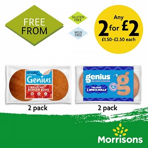 Check out our Free From range with offers on Genius buns at 2 for £2, Eat Real chips at £1 each and 500g packs of pasta at 60p each. #FreeFrom | Morrisons