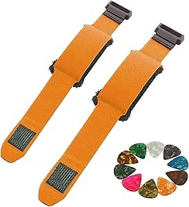 Rockhouse Guitar String Mute Dampener, 2PCS Fret Mute Neck Wrap Electric Guitar String Muter Bass Muffler Silencer Damper Strap, Orange (Small, Medium)