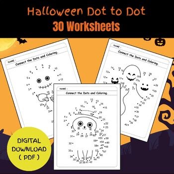 Halloween Dot to Dot Worksheets . Spooky Connect the Dots Coloring Pages