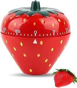 Cute Fruit Kitchen Timer,Strawberry Shaped Timer, Cartoon Mechanical Time,Fun Shaped Mechanical Strawberry Windup for Home Desktop Decor