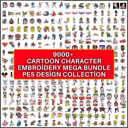 Cartoon Character Machine Embroidery Designs Mega Bundle Digital PES File Collection - Etsy