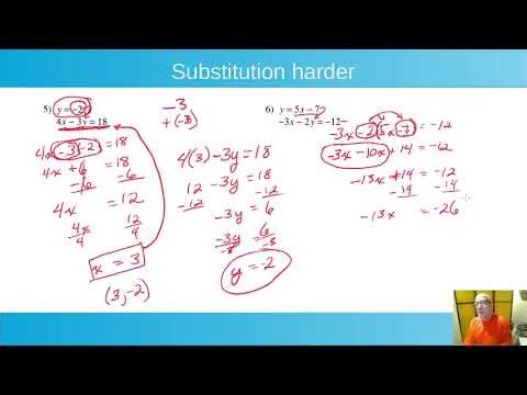 More difficult use of Substitution to find solutions for systems of linear equations
