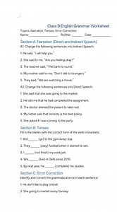 Class 9 English Grammar WorksheetTopics: Narration, Tenses, E... | Filo