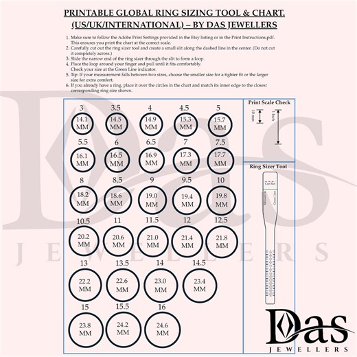 Printable Ring Sizer Tool & Global Ring Size Chart | Digital Download | US/UK/EU Ring Measuring Guide | Accurate Diy Ring Measurement Pdf - Etsy Australia