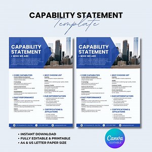 Capability Statement Template Canva, Corporate Flyer, Editable Business Capability Statement, Company Overview Flyer Template - Etsy