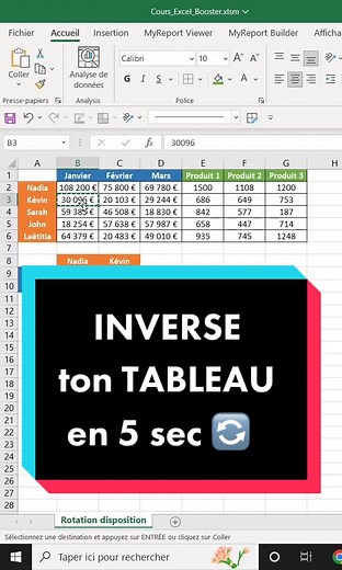 Tu as besoin d’inverser tes données rapidement ? Alors utilise ces 2 astuces 😎#apprendreexcel #astuceexcel #excelfrancais #microsoftexcel #excel