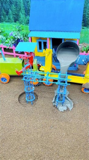 Mini Tractor Cement Machine 🚜 DIY Concrete Pouring Satisfying Build | Ajmol Toys #youtubeshorts