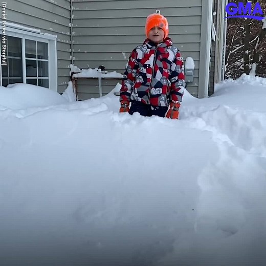 That's a LOT of snow! This dad recorded his son jumping into snow after a massive nor’easter. ❄️ https://gma.abc/2ZzRteQ | Good Morning America