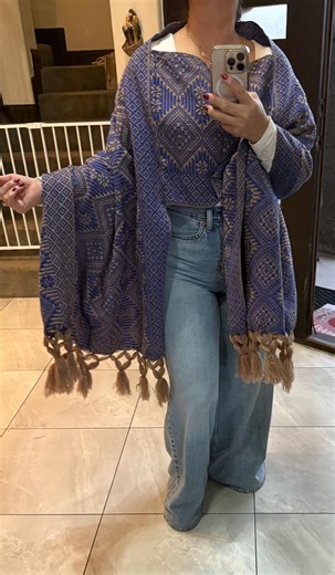 Handwoven Mexican Rebozo – Royal Blue & Khaki Shawl From Puebla | 80x28 in | Casaartmex - Etsy UK
