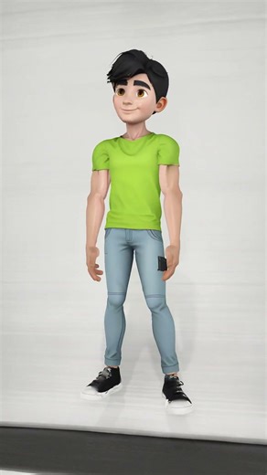 Stylized Young Male Character in Green T-Shirt