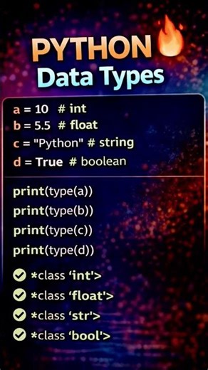 PYTHON Data Types🔥|#techshorts | #learnpython #programming #coding #shortsfeed #shorts #mpashorts