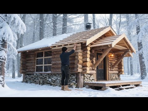 Building a Cozy Log Cabin in the Snowy Mountains | Start to Finish