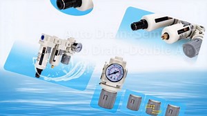 Air Pressure Regulator 3/8 NPT Auto Drain and Semi-Auto Drain Double Air Filters, Air Compressor Water Separator 0-150PSI, Air Drying System, Polycarbonate Bowl