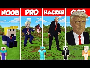 Donald Trump Statue Build Battle Challenge - Noob vs Pro vs Hacker vs God - Minecraft Animation