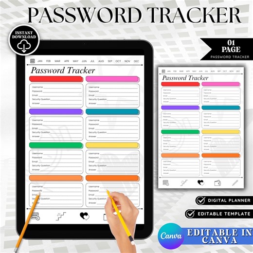 Editable Password Tracker Printable – Fillable Password Log & Address Book Pages Template | Digital Download - Etsy