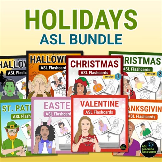 ASL Holidays Flashcards Bundle Year-Round Sign Language Holiday Vocabulary