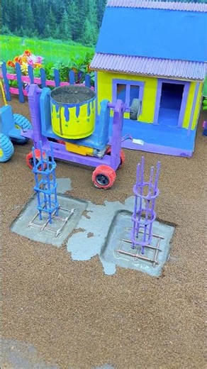 🤯🚜 Mini Tractor Builds Cement Pillar Fast 💪 | DIY Construction Machine ⚙️ #shorts