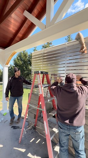 Sneak peek, putting this Unilock Ucara fireplace together! #OutdoorLiving #Fireplace #FirePit #Hardscape #HardscapePro #OutdoorLivingPerrysburg #PatioLife #Pavilion #ShadeStructure #StampedConcrete #PatioPro #Patio | Outdoor Living Life
