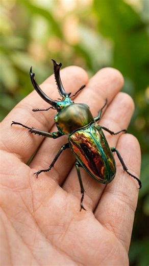 The Rainbow Stag Beetle😲😍 Phalacrognathus muelleri, colloquially known as the rainbow stag beetle, and also the king, magnificent or Mueller's stag beetle, is a species of beetle in the family Lucanidae. It is found in northern Queensland, Australia and New Guinea. It can come in red, green, black, and blue forms. #nature #naturephotography #insects #beetle visuals – AI assisted | Wilder Move