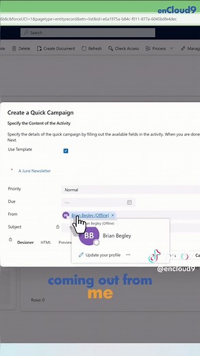 Quick campaign emails in Dynamics 365 are created through a guided process using marketing lists and templates. #Dynamics365 #CRM #B2BMarketing