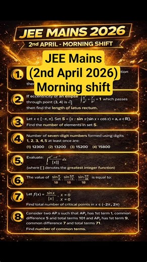 JEE Mains 2026 (2 April Morning) All Questions | Maths Tough or Easy? 😱