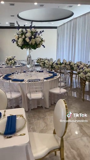 Royal Blue, White, & Gold Wedding Reception Decor Ideas