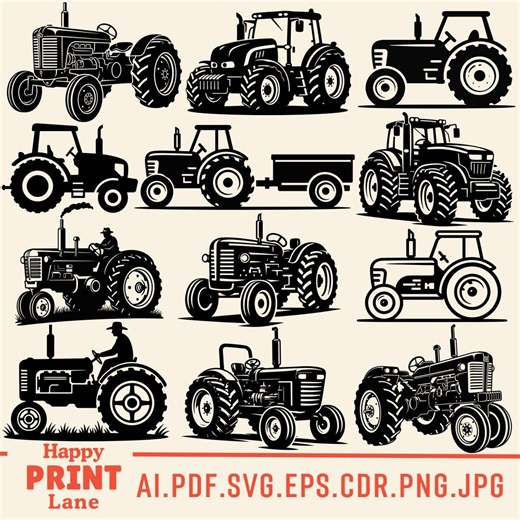 Tractor SVG, Tractor Svg Clipart, Old Vintage Tractor Svg, Farm Machine Silhouette, Tractor PNG Vector, Cricut Silhouette Digital Download - Etsy