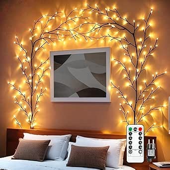 144 LED Vine Lights with Remote-8 Lighting Modes, 7.5FT Fairy Branch String Lights for Bedroom, Wall, Fireplace Mantle-Indoor/Outdoor Wedding, Party, Home Decor (1 Pack)