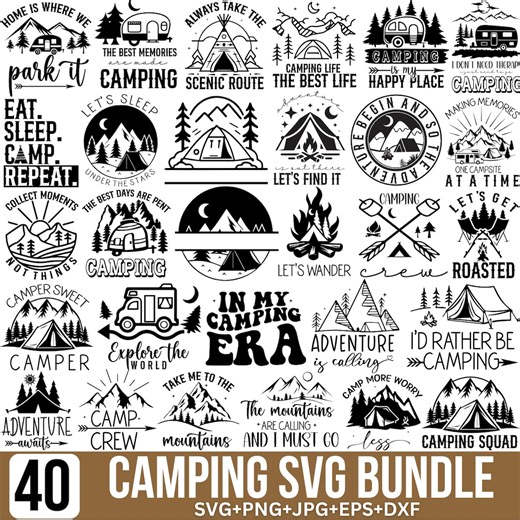 Camping SVG PNG Bundle: Outdoor Adventure Designs (digital Download) - Etsy