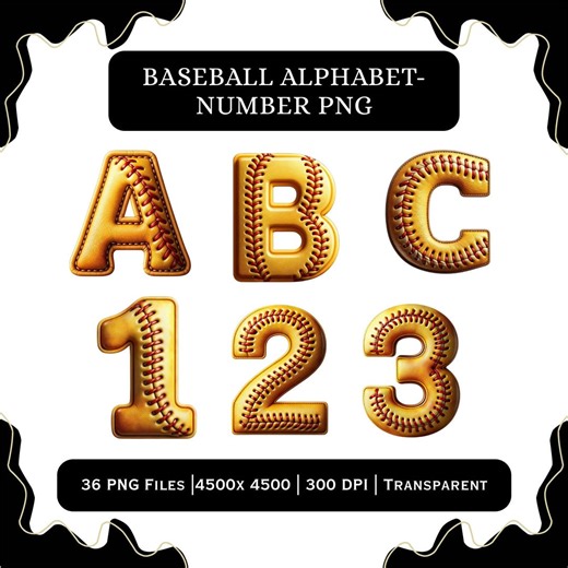 Baseball Alphabet PNG A–Z 0–9 | Stitched Sports Letters Set Digital Download - Etsy