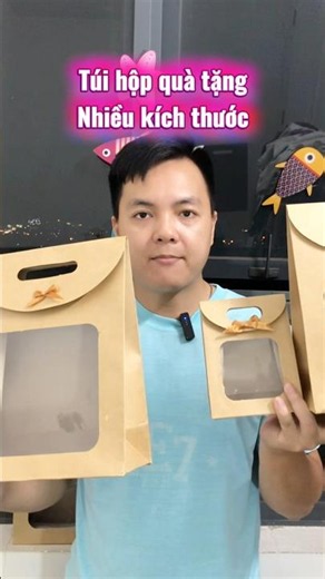 Túi giấy đựng quà tặng. Hộp giấy kraft gói quà có cửa sổ trong suốt nhiều kích thước.