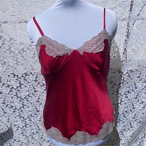 Beautiful Washed Silk Lace Camisole in Crimson Pink and Grey Blue Lace.