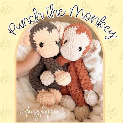 Punch the Monkey Crochet Snuggler Pattern - NO SEW Amigurumi Monkey Crochet Stuffed Animal Pattern - Etsy