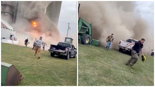 Farmers Run for Their Lives from Massive Grain Silo Collapse