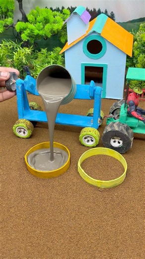 🤯 Mini Tractor Builds Perfect Cement Pillar! DIY Construction मशीन 🚜 #shorts