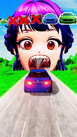 Big & Small Cars vs Giant Demon Anime Girl Open Mouth! - BeamNG.drive 😱🏎️ #shorts