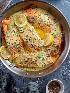 Baked Salmon with Lemon Butter Cream Sauce - Chefjar