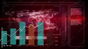 Scanning indicator appearing starting map dashboard rising bars plotting lines showing data trends