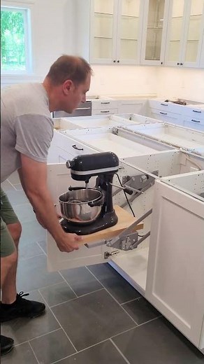 Rev-A-Shelf heavy-duty mixer lift in an IKEA kitchen cabinet #ikeakitchen #ikeainstaller