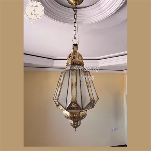 Moroccan Lamp Brass Glass, Vintage Chandelier, Pendant Light, Home Decor Lighting Fixture, Art Deco Ceiling Light , Milky Glass Lamp - Etsy