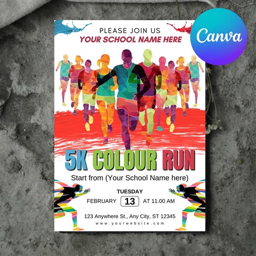 Color Run Invite for Fun Run or Neighborhood Race Event Invitation, 5K 10K Marathon Running Flyer, Walk & Run Fundraiser, Running Template - Etsy