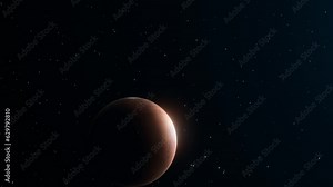 3D Animation of the planet Mars as the camera tilts up to show a distant star glowing in space