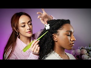 ASMR Curly Coily Half Updo Hairstyle | Precision Parting, Twisting, Clip-In Extensions, Soft Spoken